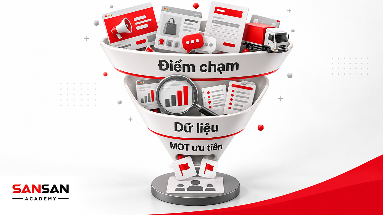 Phễu lọc nhiều điểm chạm qua dữ liệu khách hàng để còn lại các Moment of Truth ưu tiên của doanh nghiệp