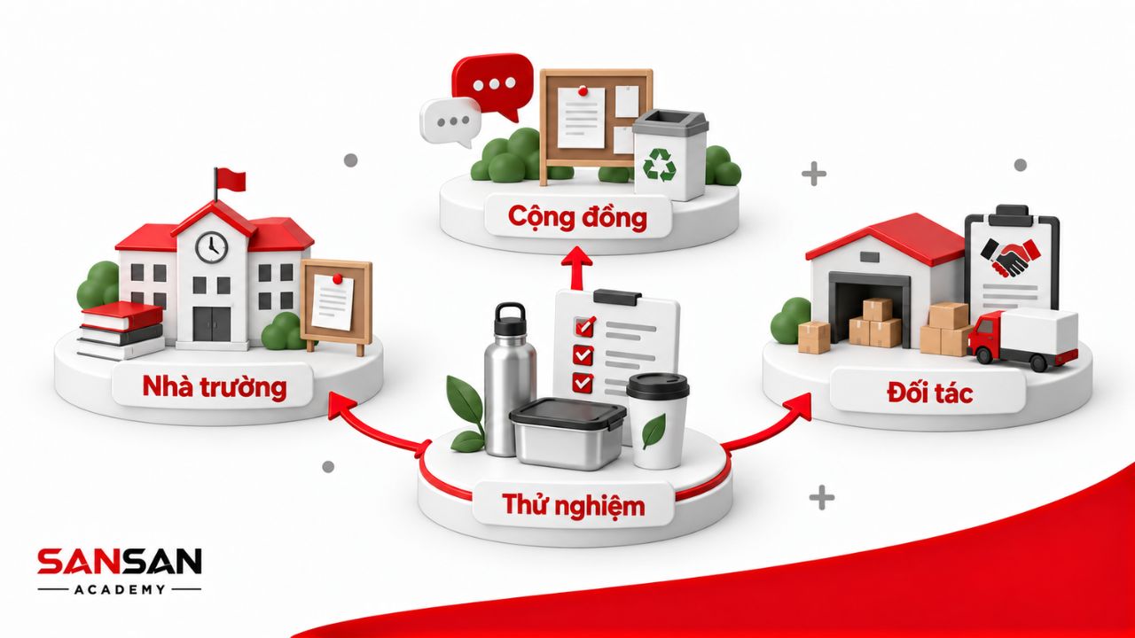 Nhà trường, cộng đồng và đối tác cùng phối hợp thử nghiệm sản phẩm xanh.