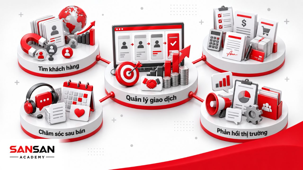 Phòng kinh doanh quản lý khách hàng, giao dịch, chăm sóc sau bán và phản hồi thị trường với phạm vi thay đổi theo từng doanh nghiệp.