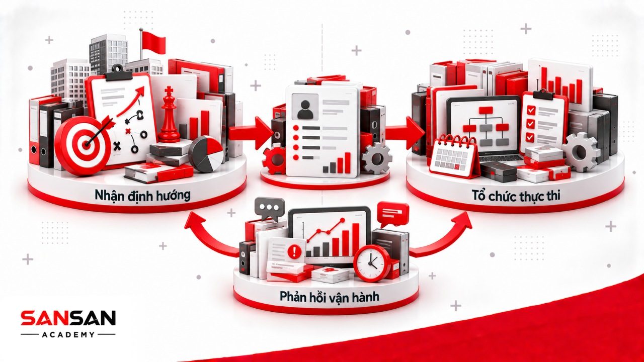 Quản lý cấp trung kết nối lãnh đạo cấp cao với đội ngũ thực thi bằng kế hoạch, nguồn lực và phản hồi vận hành.