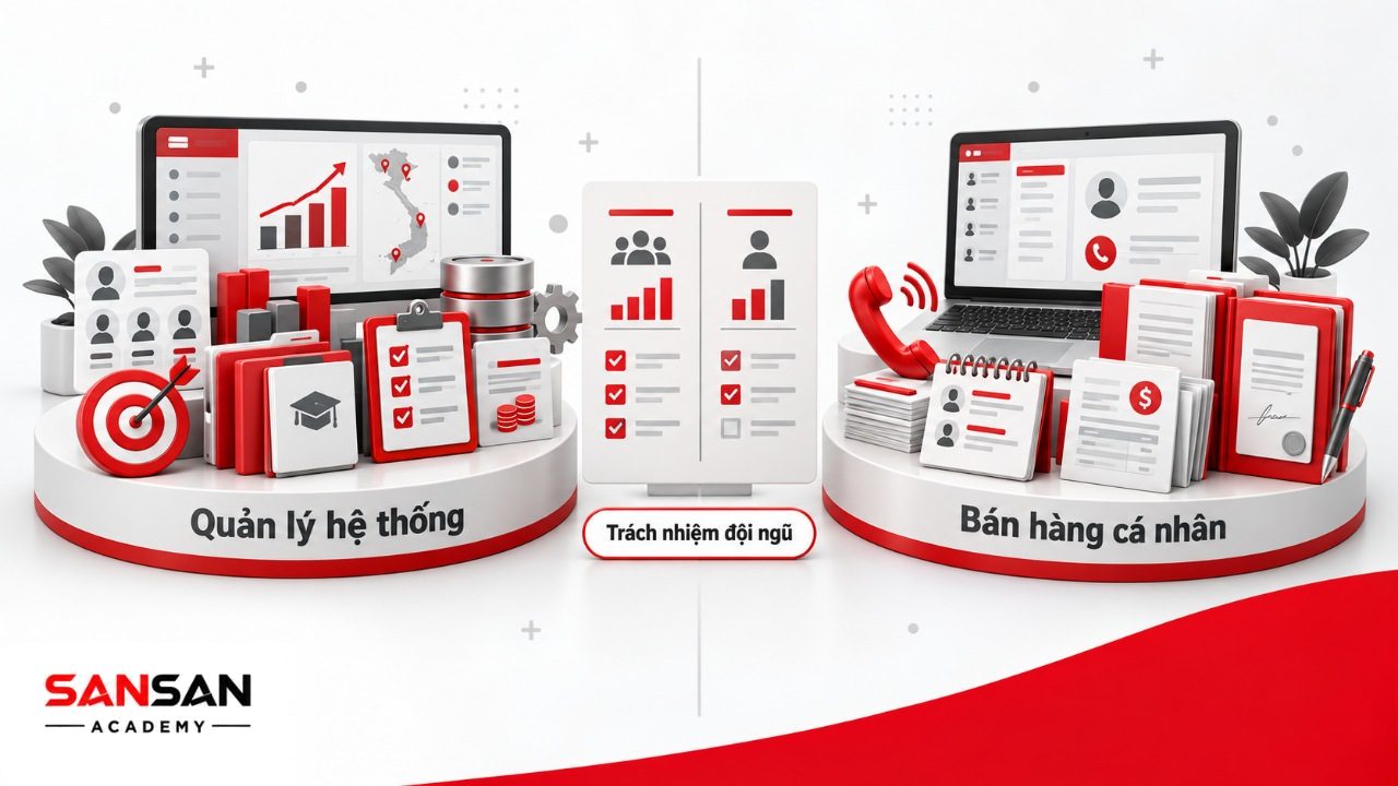 Quản trị bán hàng khác hoạt động bán hàng ở phạm vi quản lý hệ thống, đội ngũ, chỉ tiêu và kết quả chung thay vì từng giao dịch cá nhân.