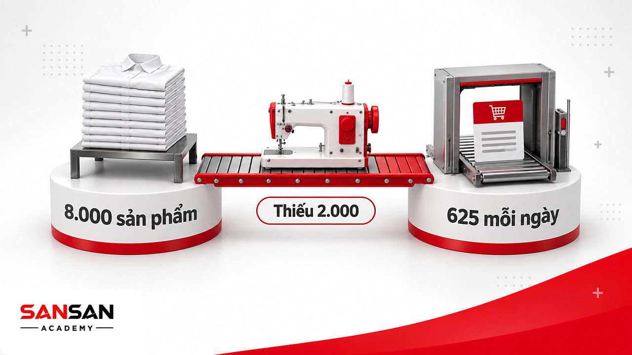 Cây cầu lấp khoảng thiếu 2.000 áo khi xưởng chỉ làm được 8.000, cần 625 sản phẩm mỗi ngày trong quản trị sản xuất