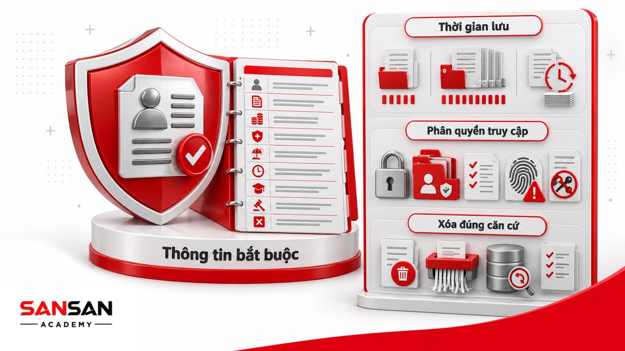 Quy định hồ sơ nhân sự về sổ quản lý lao động, thời gian lưu trữ, phân quyền truy cập, bảo mật và xóa dữ liệu khi hết căn cứ.
