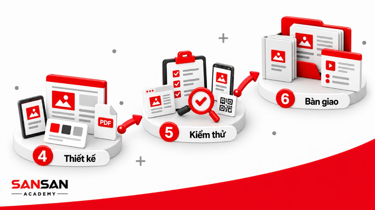 Các bước thiết kế, kiểm thử và bàn giao salekit trước khi đưa vào sử dụng cho đội sales