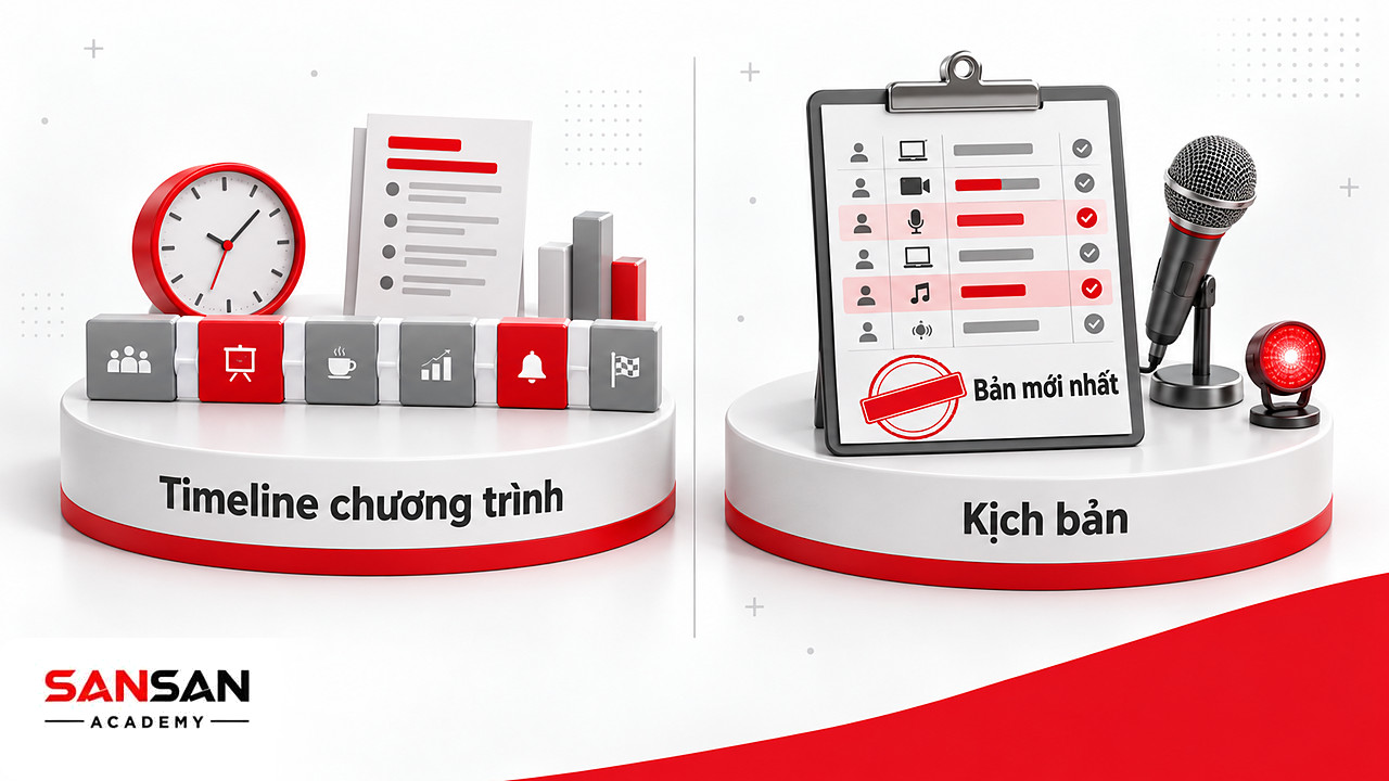 So sánh timeline chương trình và kịch bản điều phối trong quy trình tổ chức sự kiện, có dấu bản mới nhất