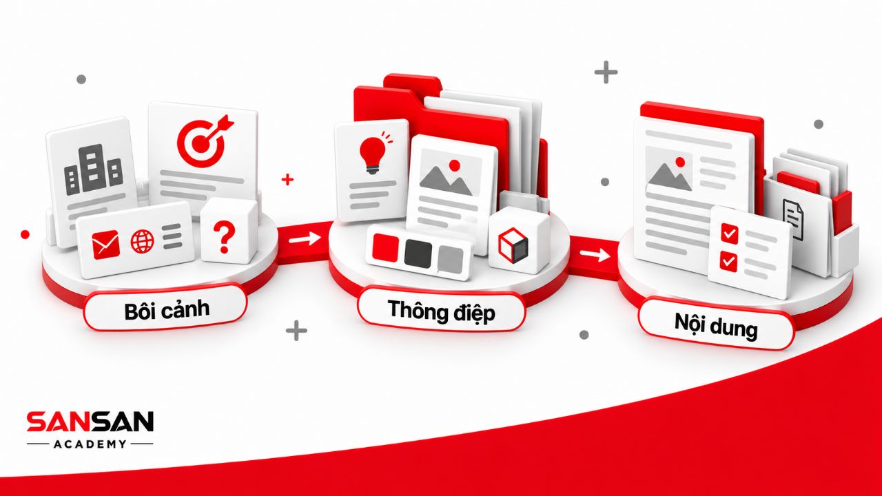 Quy trình đầu tiên xác định bối cảnh khách hàng, thông điệp và nội dung cần đưa vào salekit