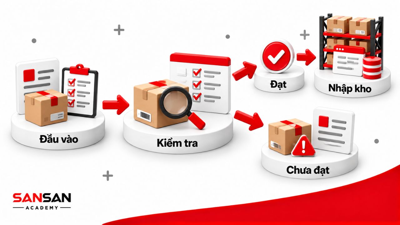Sản phẩm được kiểm tra trước khi phân loại nhập kho