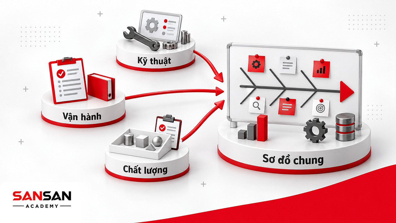 Thông tin từ bộ phận vận hành, kỹ thuật và chất lượng cùng đổ về một biểu đồ xương cá chung