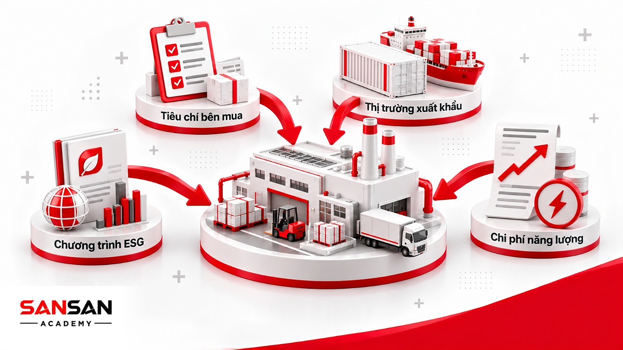 Tiêu chí bên mua, thị trường xuất khẩu, ESG và chi phí năng lượng cùng dồn về nhà máy trong chuỗi cung ứng xanh