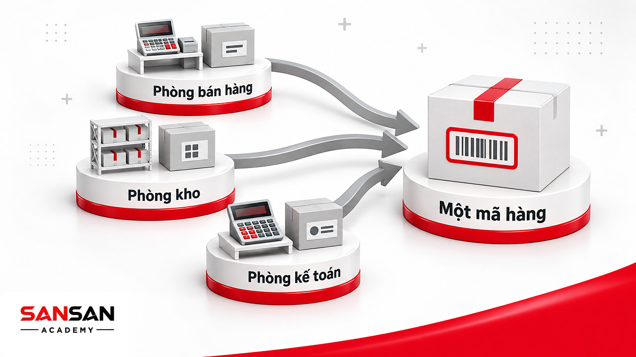 Ba phòng ban gọi tên khác nhau quy về một mã hàng thống nhất khi chuyển đổi dữ liệu hệ thống ERP