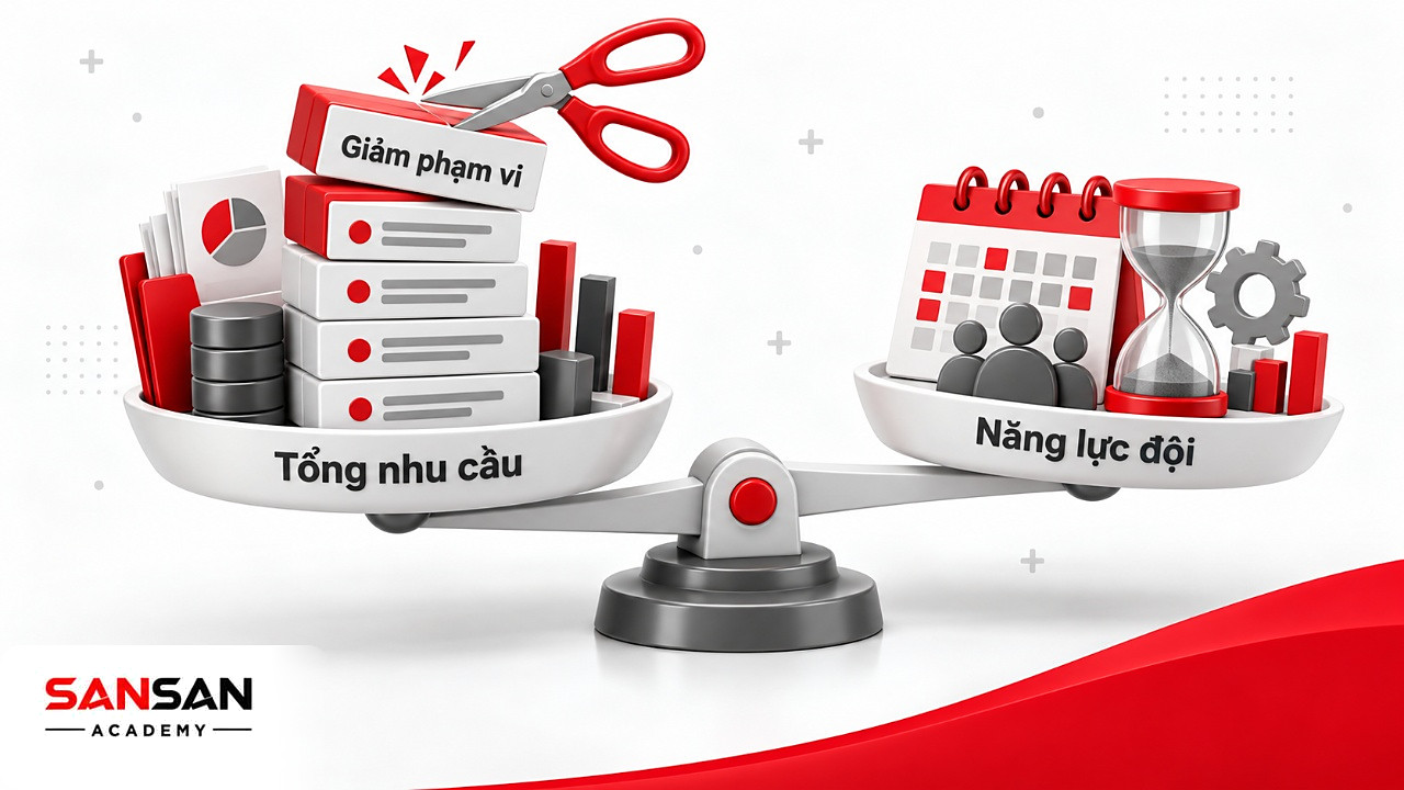 Cán cân nghiêng về chồng sáng kiến so với lịch năng lực đội ngũ khi chia giai đoạn roadmap theo nguồn lực