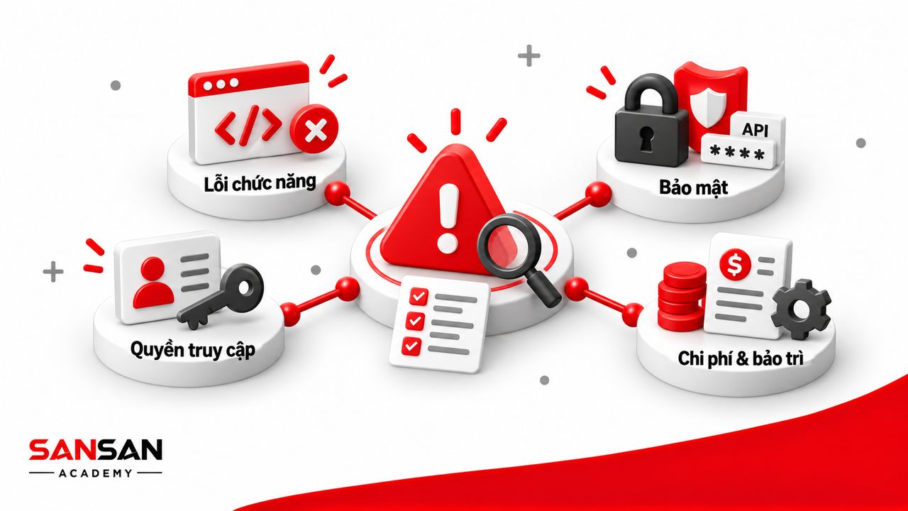 Rủi ro về lỗi chức năng, bảo mật, quyền truy cập và chi phí