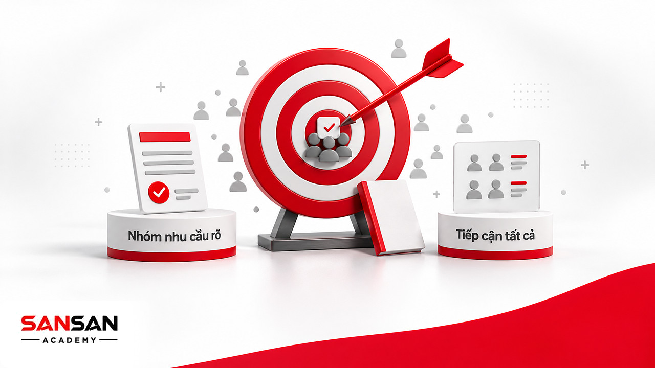 Bia mục tiêu với nhóm khách nhỏ ở tâm và cuốn sách bìa trơn, ý tưởng từ một cuốn sách Marketing hay