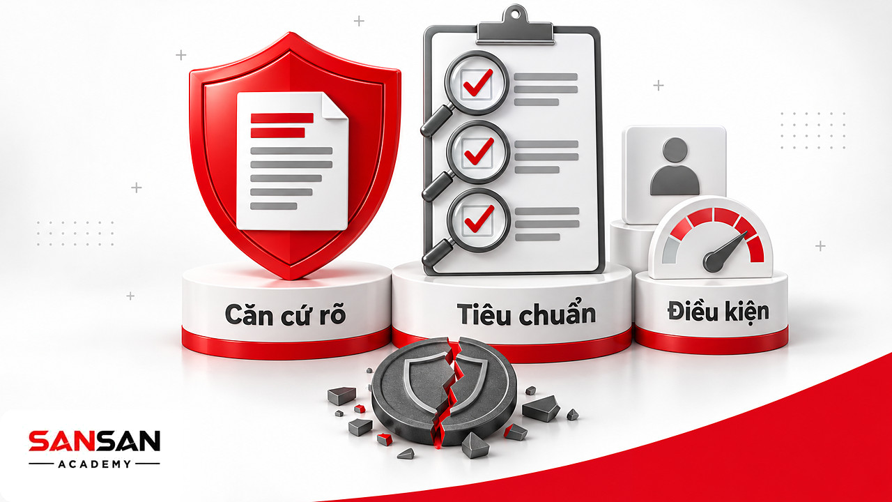 Khiên đỏ và danh sách kiểm tra những sai lầm khi xử lý quiet quitting: thiếu căn cứ, tiêu chuẩn mờ, bỏ qua điều kiện.