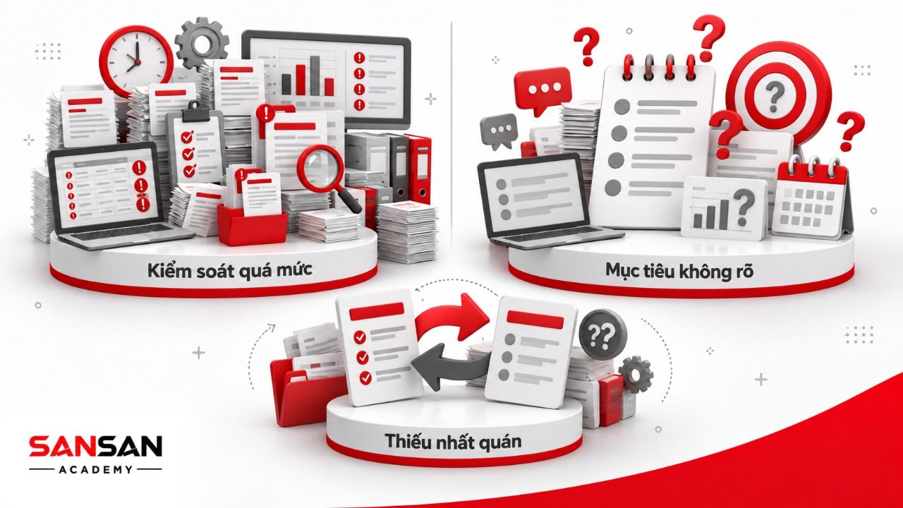 Sai lầm quản lý nhân viên gồm kiểm soát quá mức, giao việc không rõ mục tiêu và thiếu nhất quán giữa lời nói với hành động.