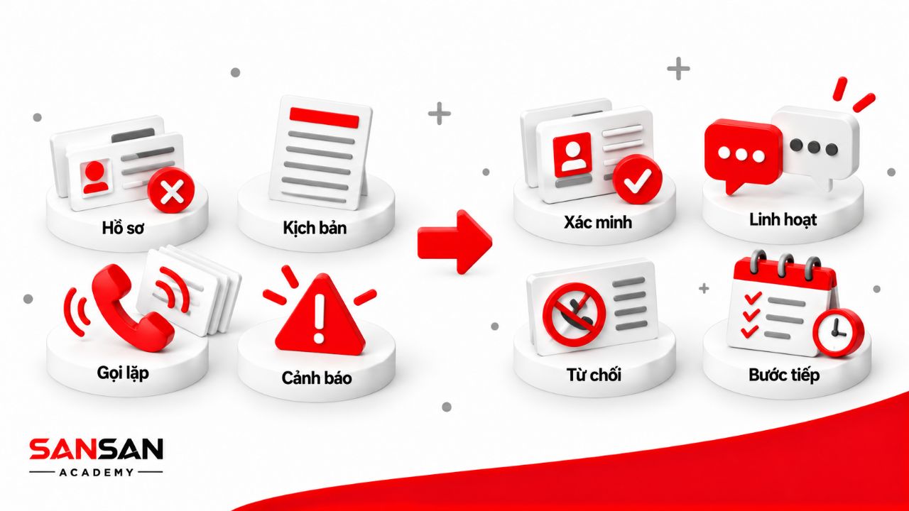 Sai lầm telesale khi chưa kiểm tra hồ sơ, dùng kịch bản máy móc hoặc tiếp tục gọi sau khi khách từ chối