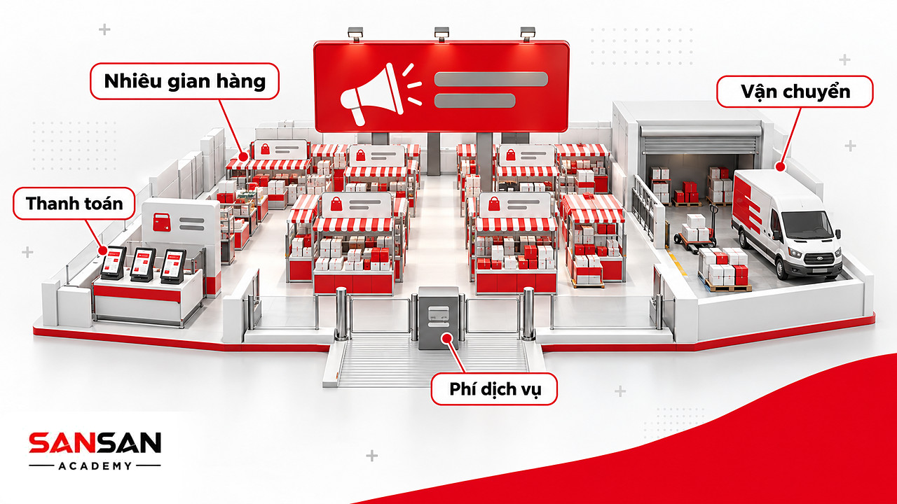 Sàn thương mại điện tử thu nhỏ: nhiều gian hàng dùng chung thanh toán, vận chuyển và quảng cáo