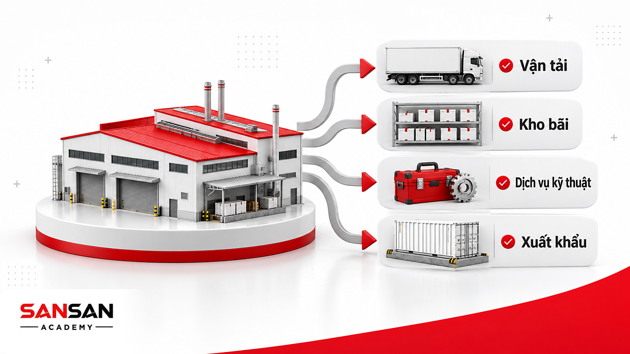 Một nhà máy sản xuất tỏa ra nhu cầu vận tải, kho bãi, dịch vụ kỹ thuật và xuất khẩu