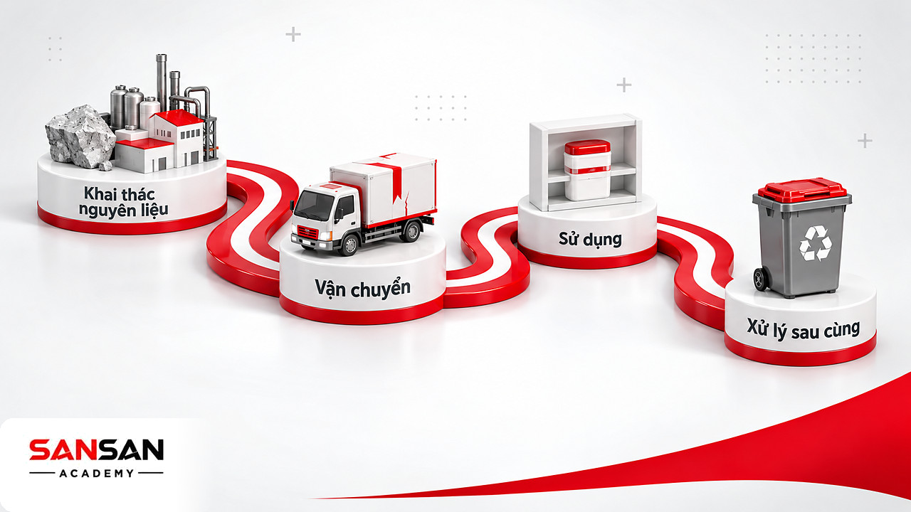 Con đường năm cột mốc từ khai thác, sản xuất, vận chuyển, sử dụng tới thùng tái chế trong sản xuất xanh