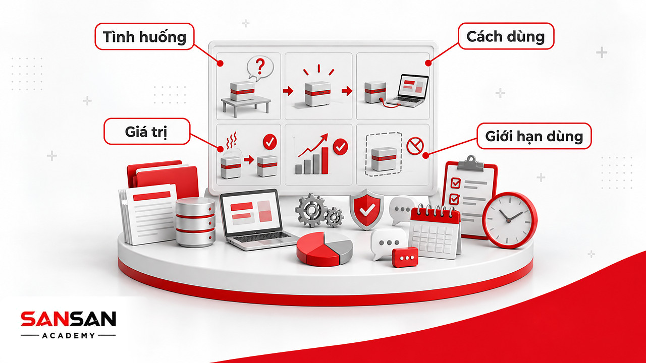 Bảng kịch bản shoppertainment gồm tình huống mở đầu, cách dùng sản phẩm, giá trị và giới hạn sử dụng