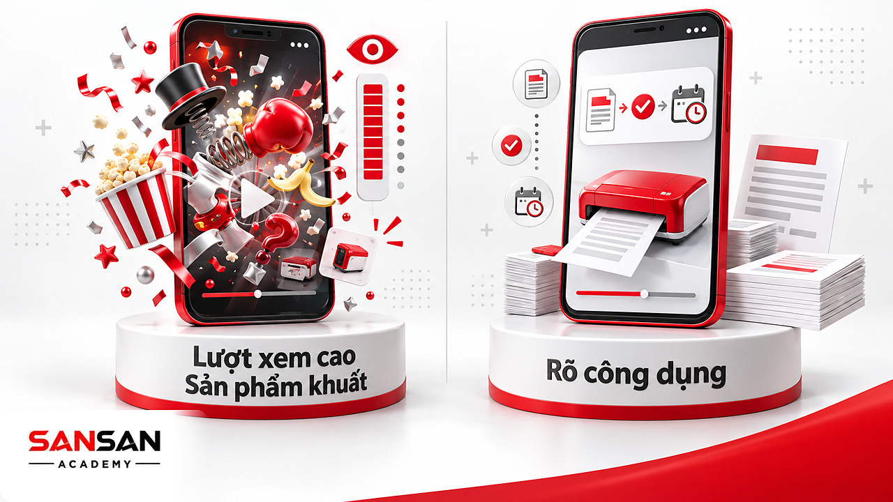 So sánh video shoppertainment vui nhưng sản phẩm khuất góc với video trình diễn rõ công dụng