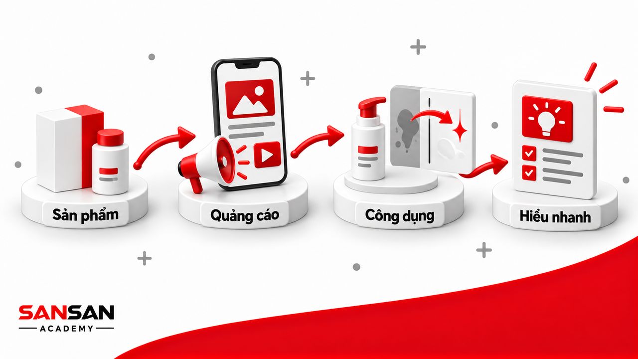 Quảng cáo sản phẩm làm rõ công dụng qua thao tác thực tế.