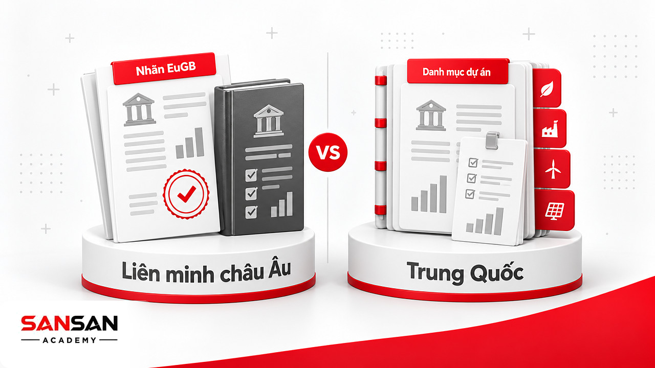 So sánh cách EU dùng nhãn EuGB và Trung Quốc dùng danh mục dự án để phát triển trái phiếu xanh