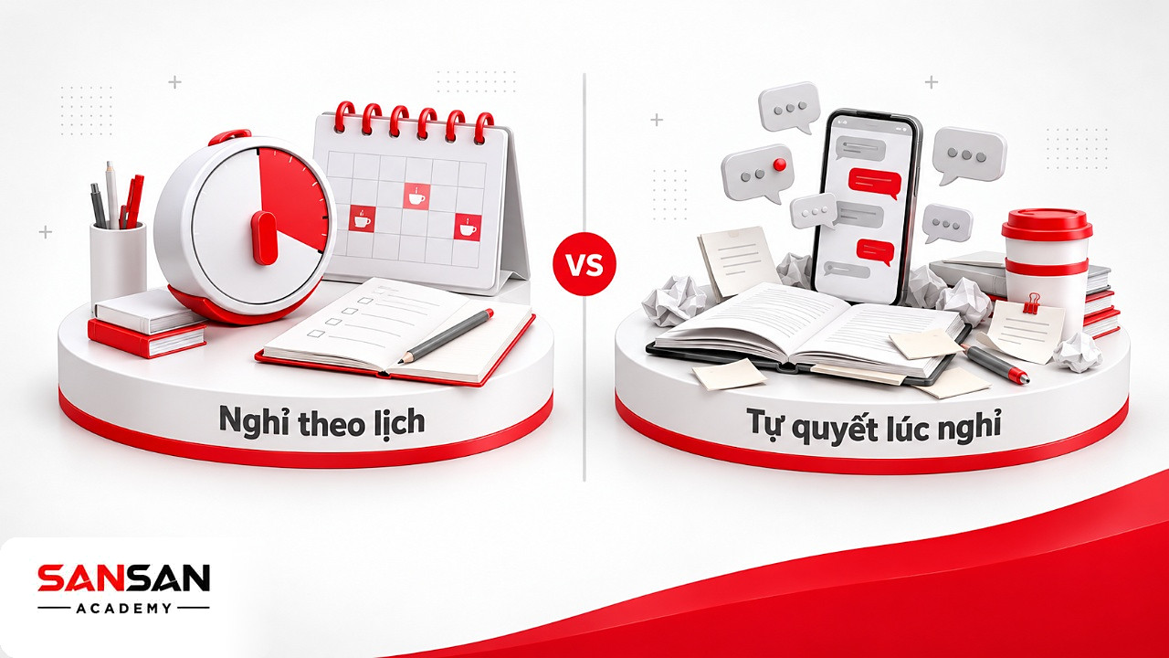 So sánh nghỉ theo lịch định sẵn và tự quyết lúc nghỉ khi học theo phương pháp Pomodoro