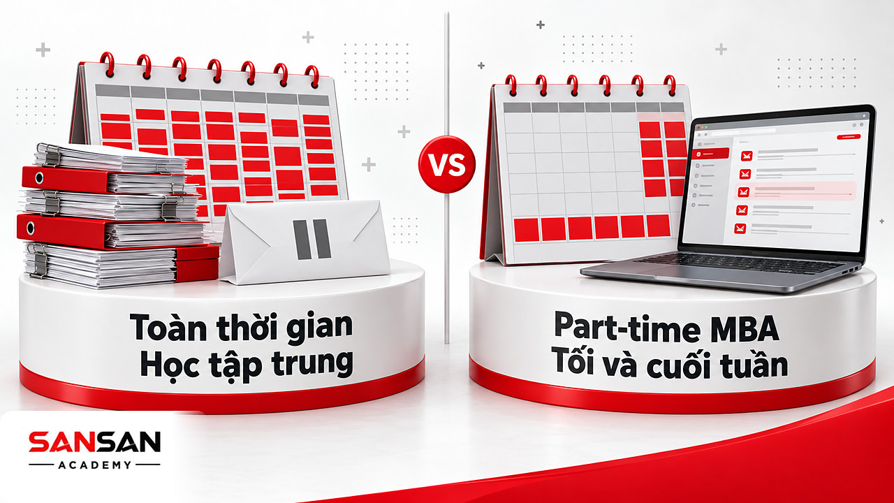 So sánh MBA toàn thời gian có lịch học dày với MBA bán thời gian học buổi tối, cuối tuần bên cạnh công việc