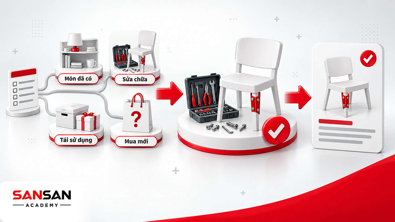 Các lựa chọn trước khi mua: dùng món đã có, sửa chữa, tái sử dụng hay mua mới theo lối sống xanh