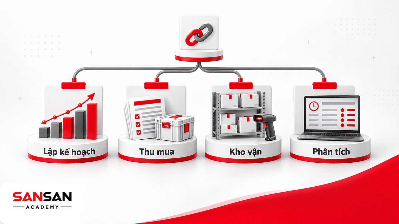 Cây phân nhánh bốn nhóm vị trí nghề nghiệp trong Supply Chain Management