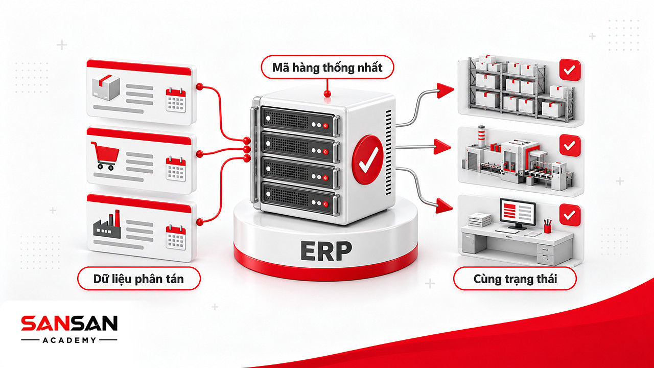 Dữ liệu tồn kho, đơn bán và lịch sản xuất gom về một nguồn trong Supply Chain Management