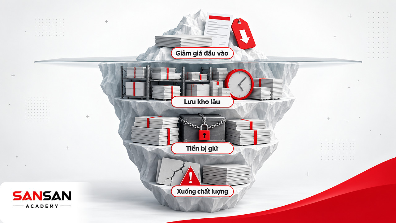 Tảng băng chi phí khi mua nhiều vật liệu giá rẻ trong Supply Chain Management