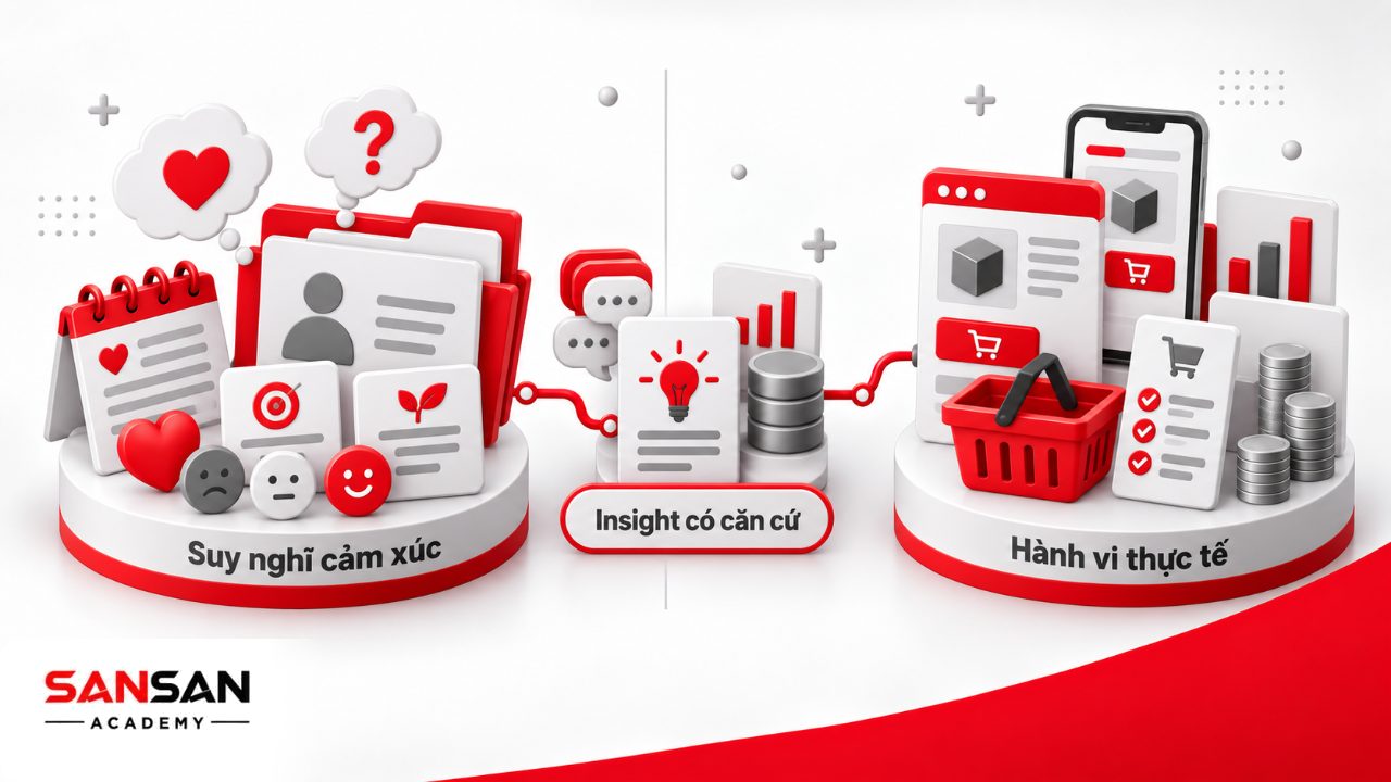 Phân biệt tâm lý khách hàng, hành vi mua và customer insight bằng suy nghĩ, hành động quan sát được và nhận định có căn cứ.