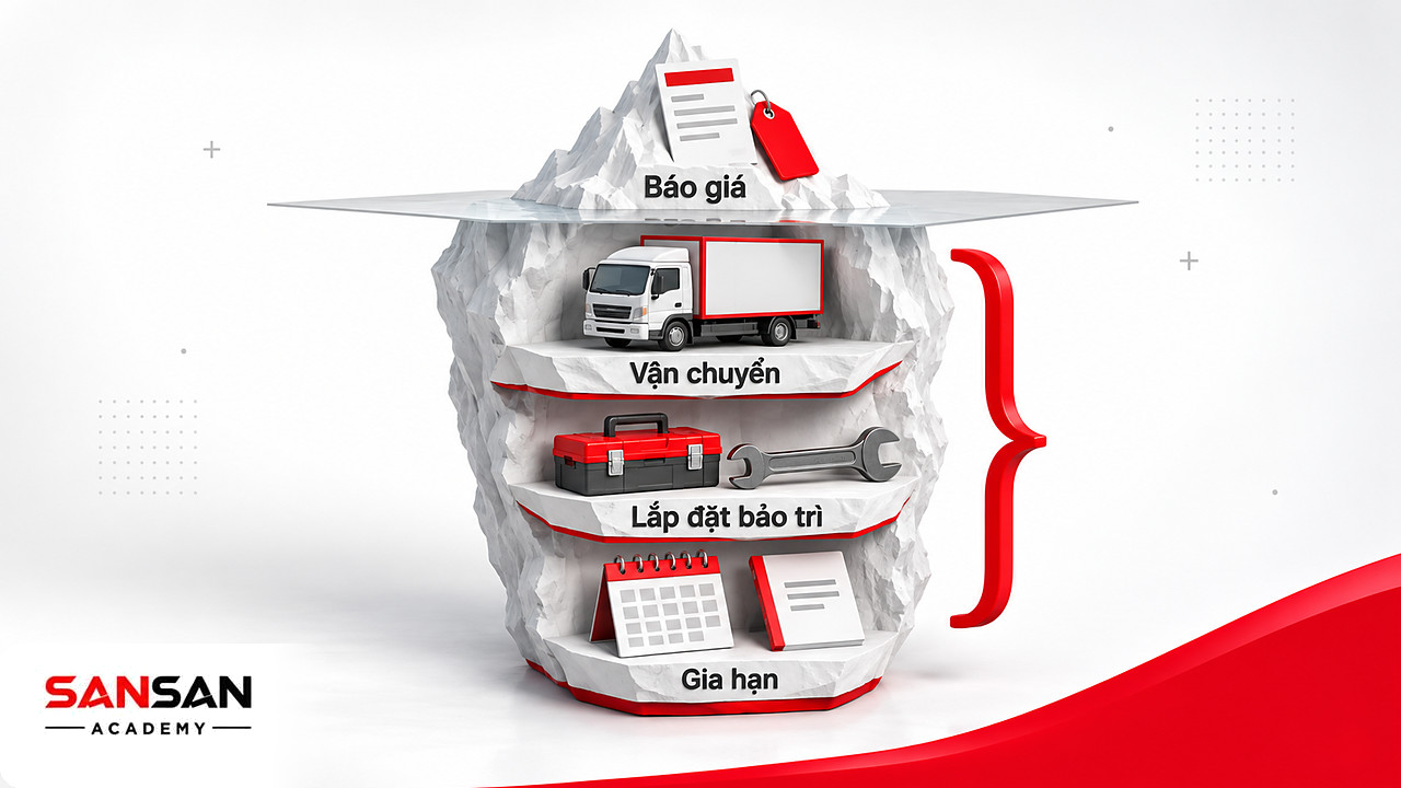 Tảng băng chìm chi phí vendor: báo giá nổi bên trên, vận chuyển, lắp đặt, bảo trì và gia hạn ẩn bên dưới