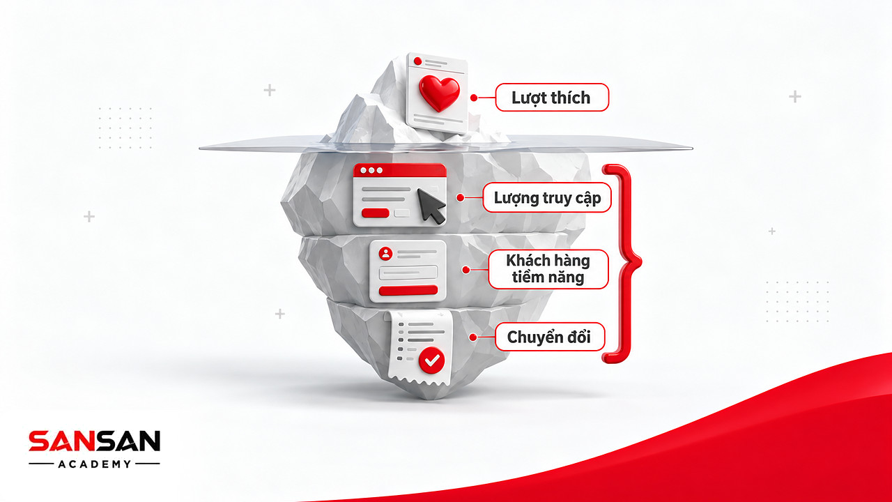 Tảng băng chìm mạng xã hội: lượt thích nổi bên trên, truy cập, khách hàng tiềm năng và chuyển đổi ẩn dưới