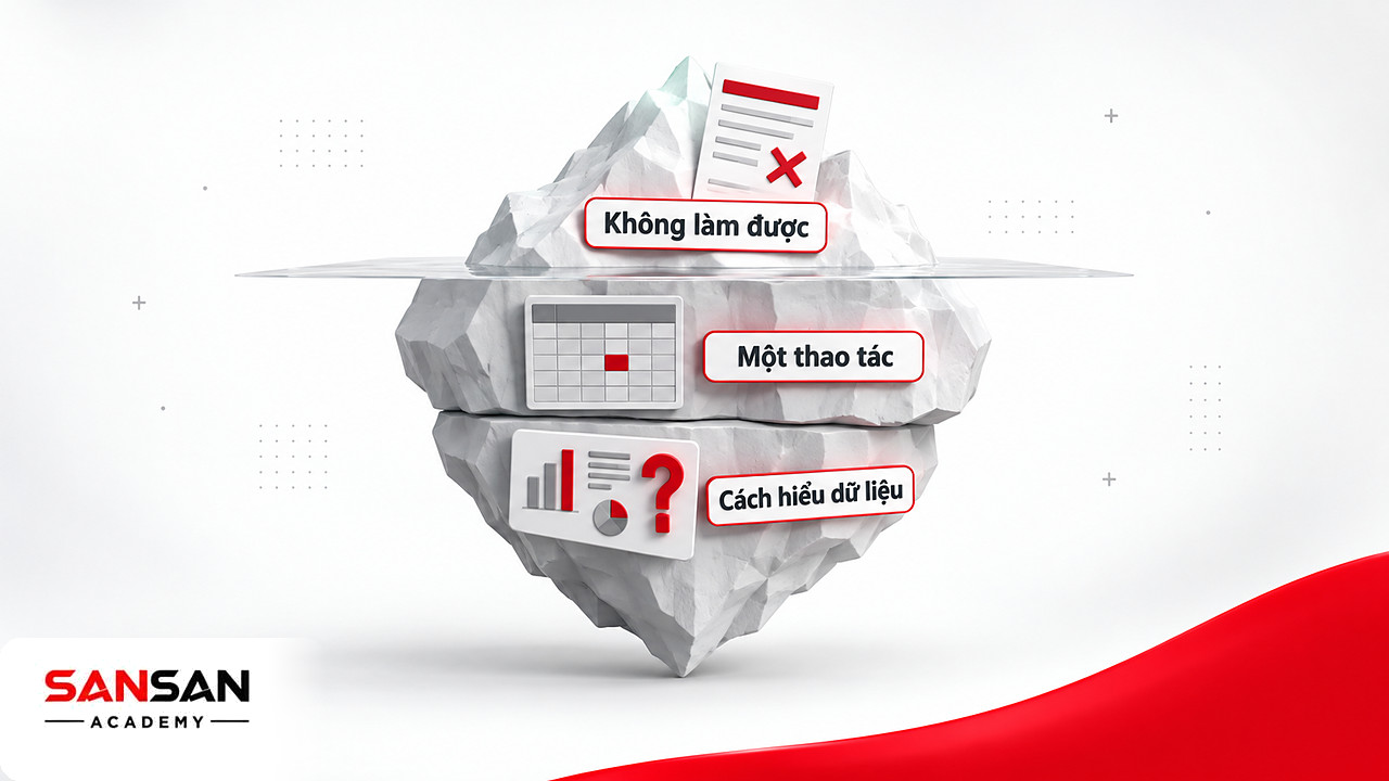 Tảng băng chìm: nhận định không làm được nổi trên, trở ngại thật về thao tác và dữ liệu ẩn dưới theo Growth Mindset