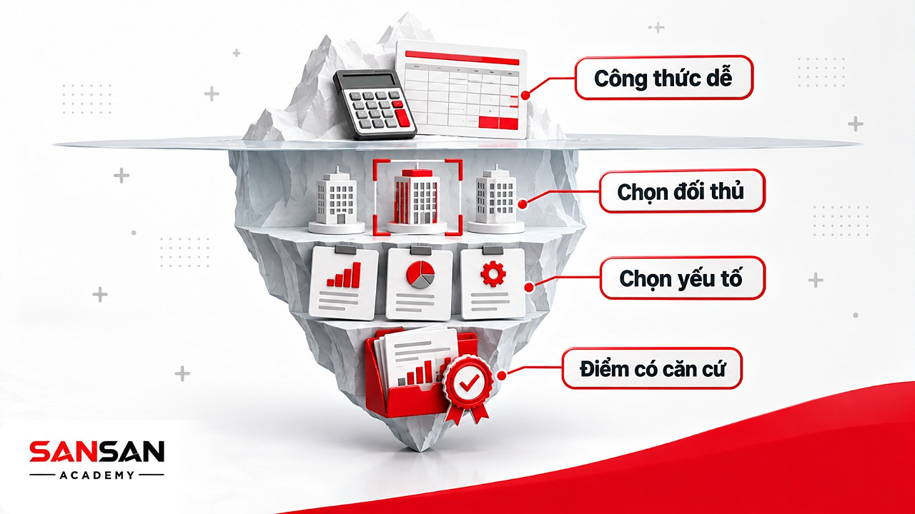 Tảng băng ma trận CPM: phép tính nổi trên mặt, chọn đối thủ, yếu tố và căn cứ chấm điểm chìm dưới