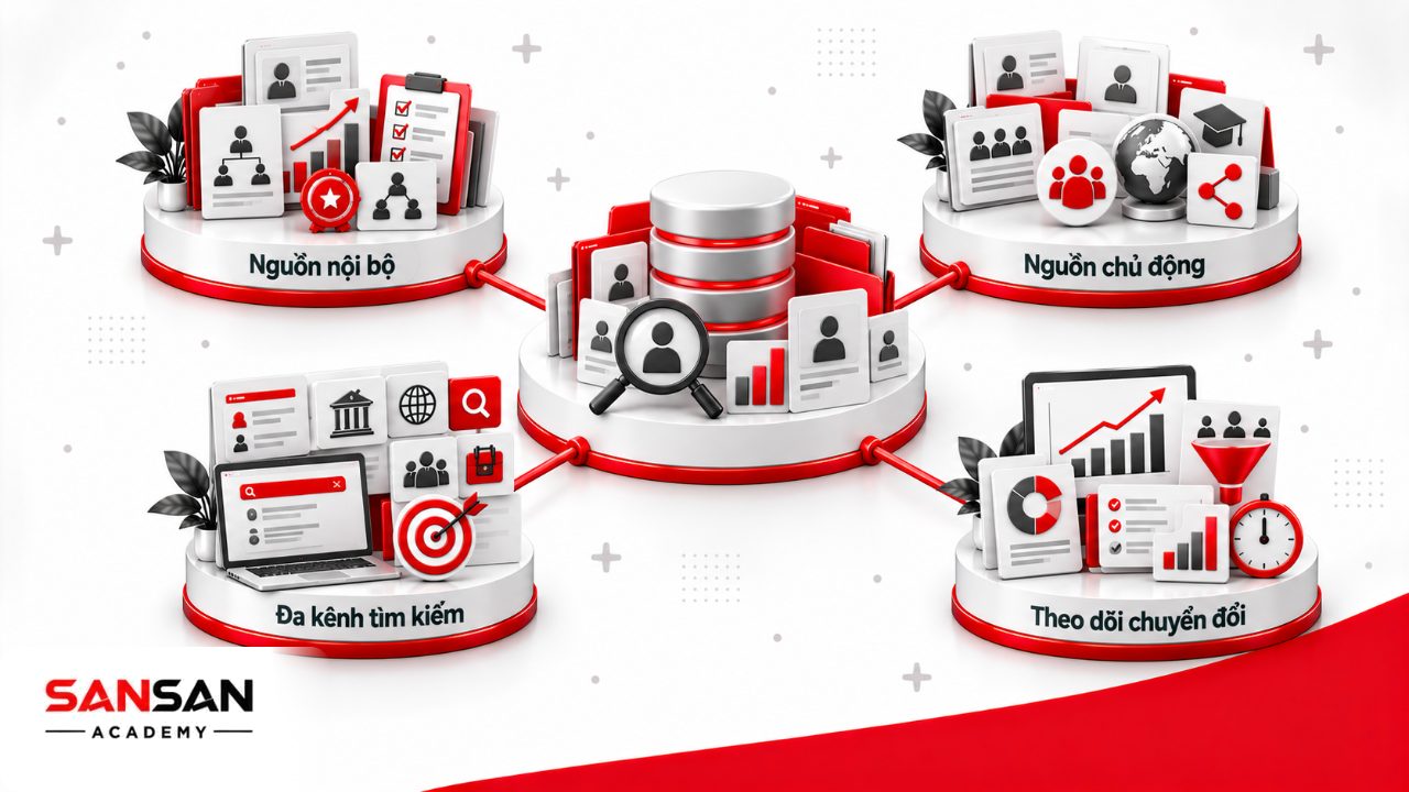 Cách tạo nguồn ứng viên chất lượng bằng nguồn nội bộ, talent pool chủ động, nhiều kênh tìm kiếm và theo dõi hiệu quả từng nguồn.
