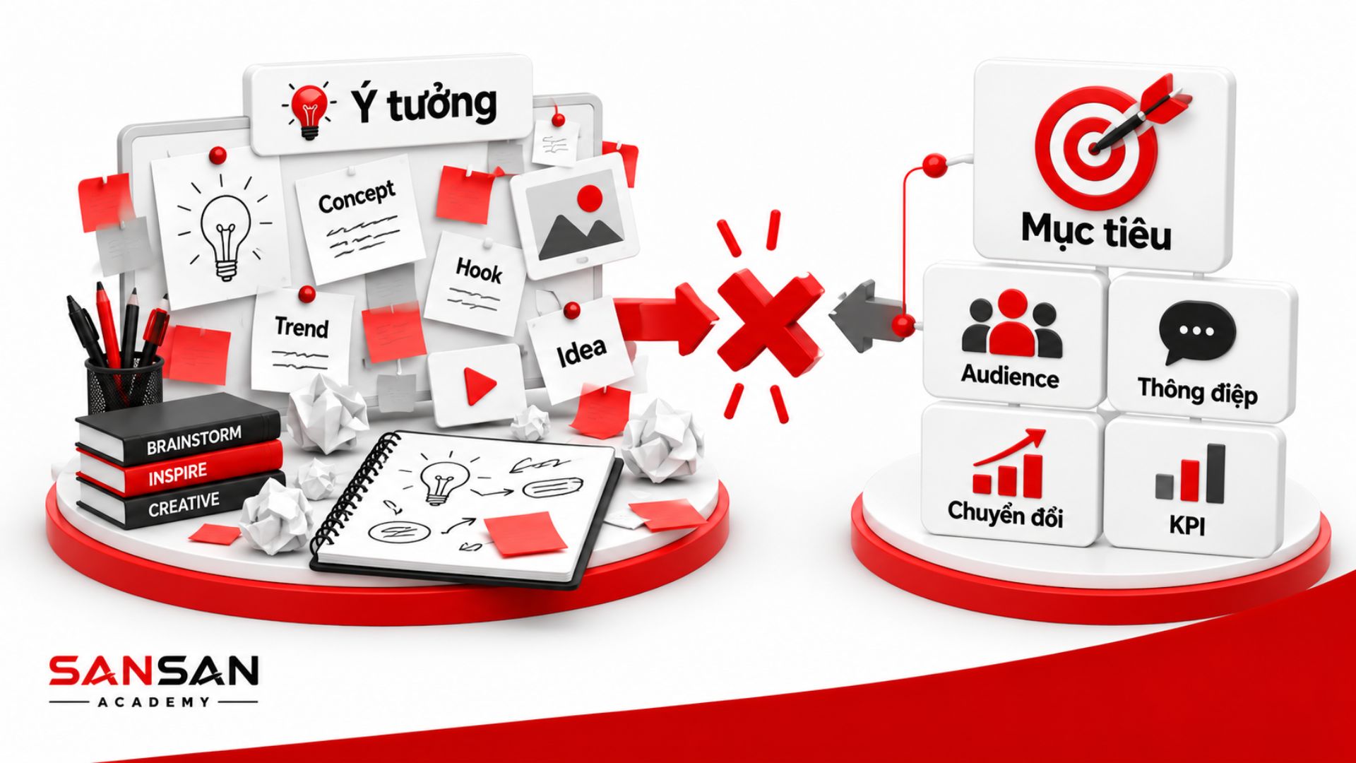 Sai lầm khi Content Creator tập trung quá nhiều vào ý tưởng nhưng bỏ qua mục tiêu, audience, thông điệp, chuyển đổi và KPI.
