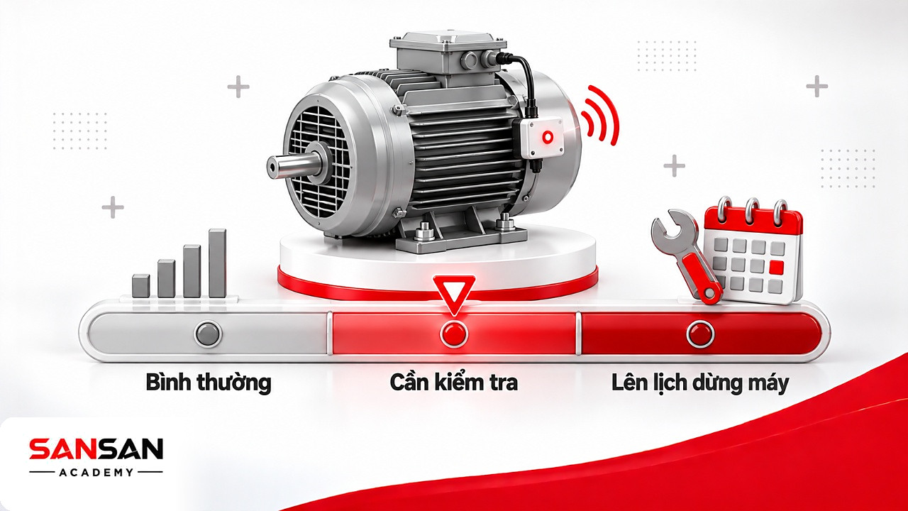 Thang đo độ rung cho bảo trì dự đoán trong công nghiệp thông minh: bình thường, cần kiểm tra, lên lịch dừng máy