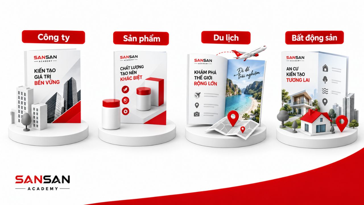 Bốn mẫu brochure cho công ty, sản phẩm, du lịch và bất động sản