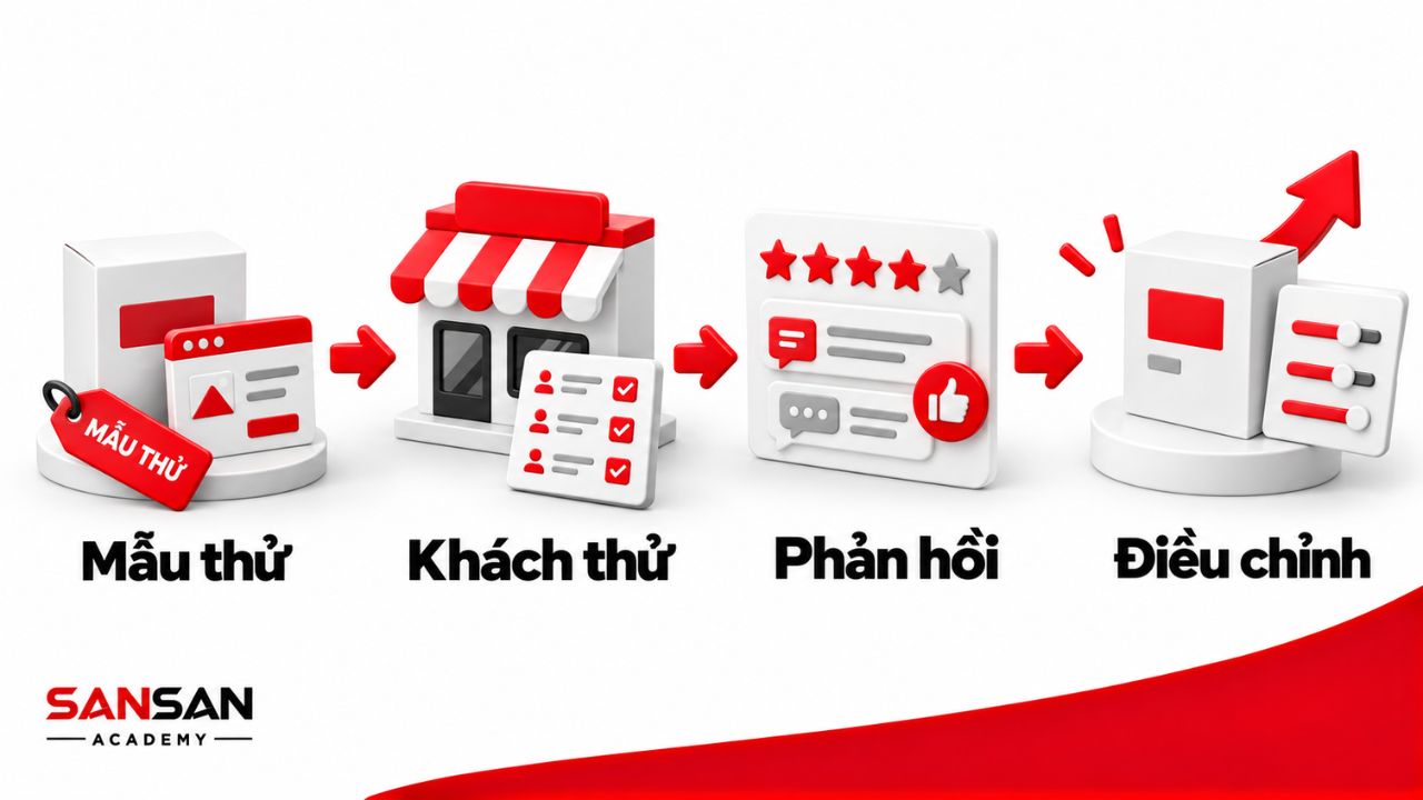 Quy trình thử mẫu, lấy phản hồi và điều chỉnh sản phẩm.