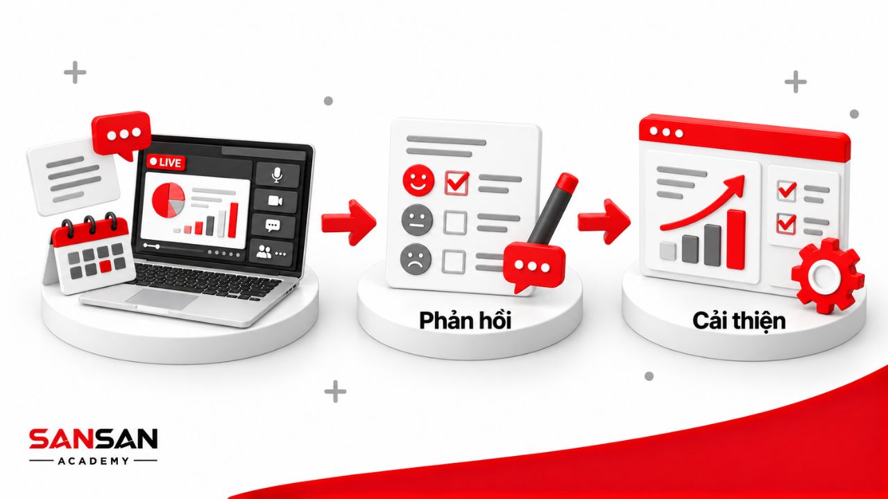Quy trình thu thập phản hồi và cải thiện chất lượng webinar.