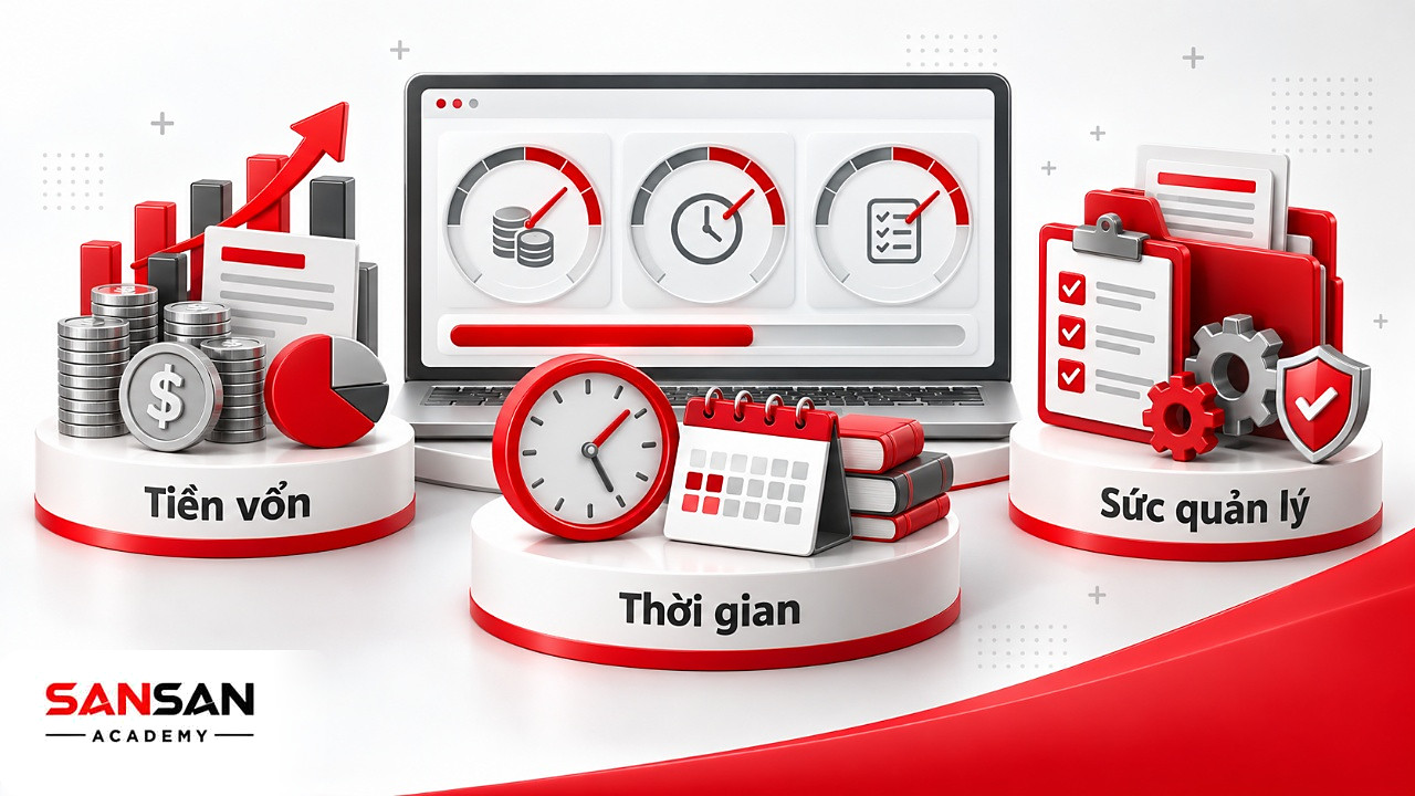 Bảng điều khiển ba đồng hồ đo tiền vốn, thời gian và sức quản lý khi chọn nguồn thu nhập thụ động