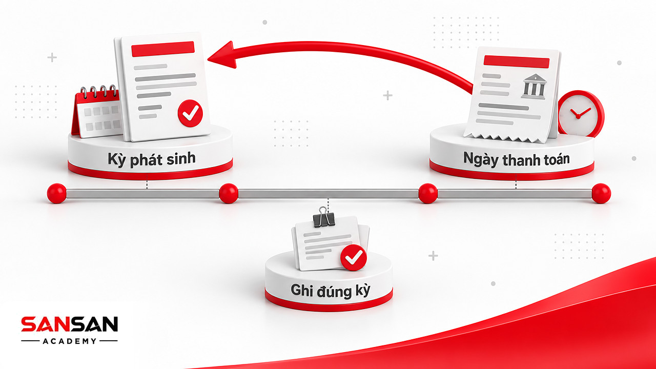 Dòng thời gian cho thấy khoản thuế cá nhân nộp muộn vẫn phải ghi đúng kỳ phát sinh trên chứng từ