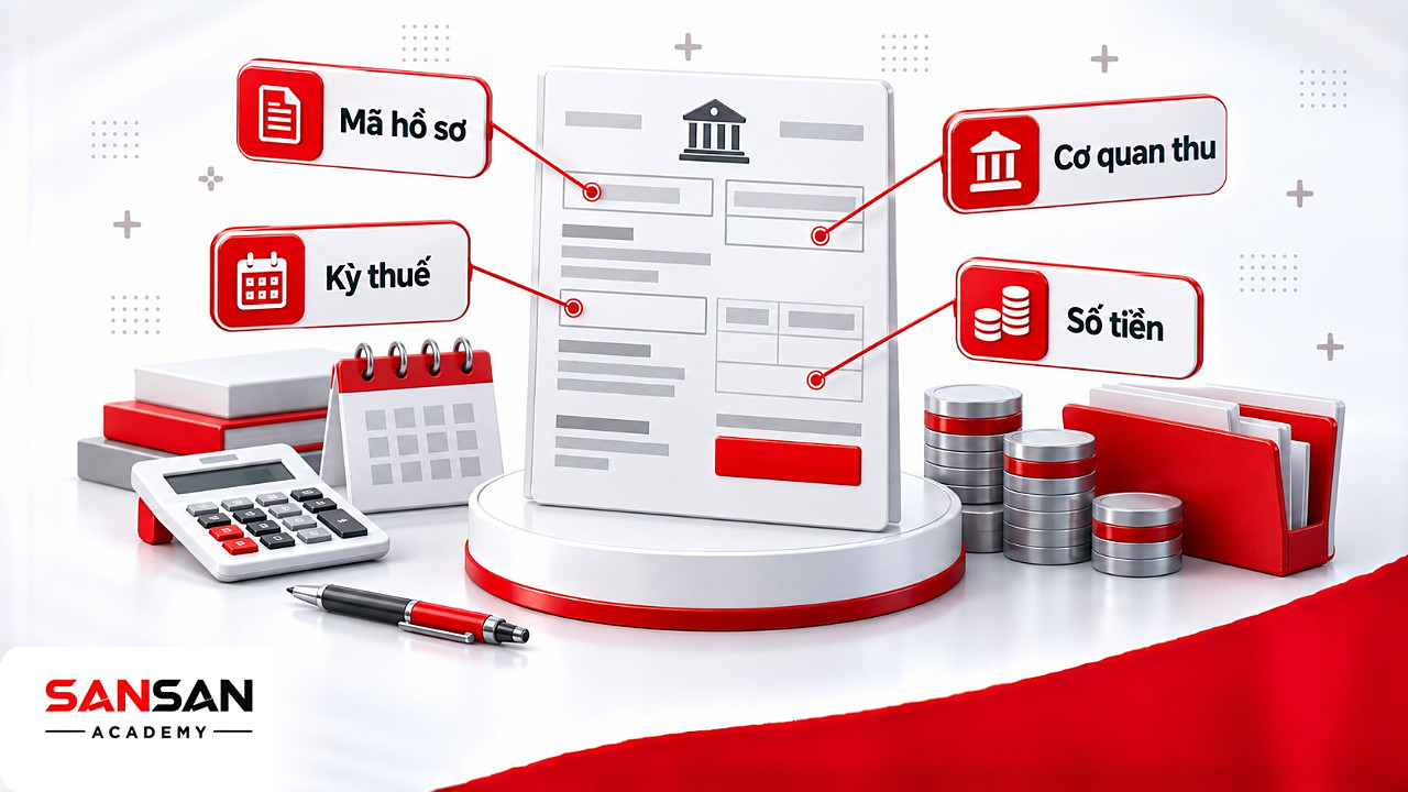 Giấy nộp tiền thuế cá nhân có chú thích mã hồ sơ, cơ quan thu, kỳ thuế và số tiền