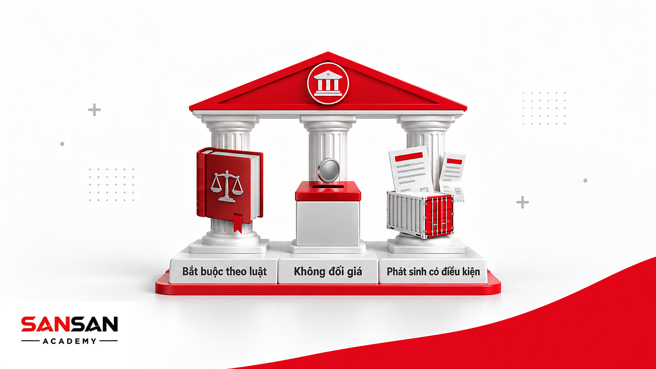 Ngôi đền ba cột trụ về đặc điểm thuế tại Việt Nam: bắt buộc theo luật, không đối giá, phát sinh có điều kiện