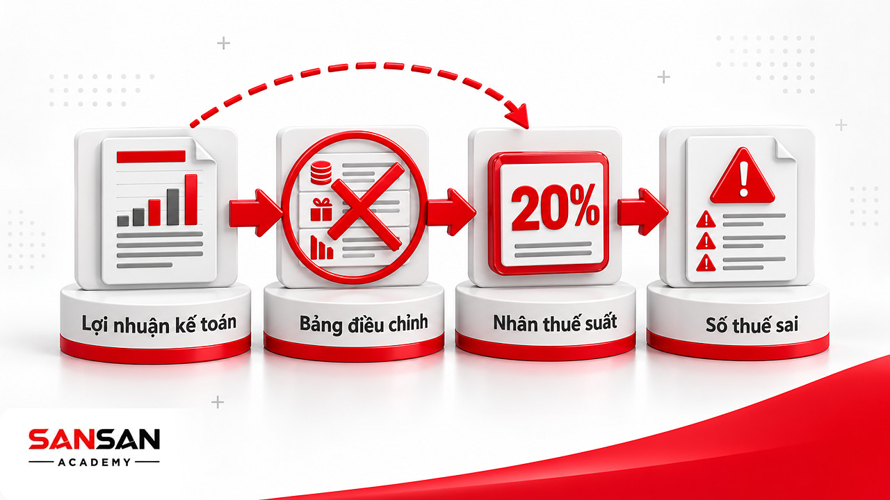 Chuỗi bước tính thuế thu nhập doanh nghiệp bỏ qua bảng điều chỉnh lợi nhuận kế toán