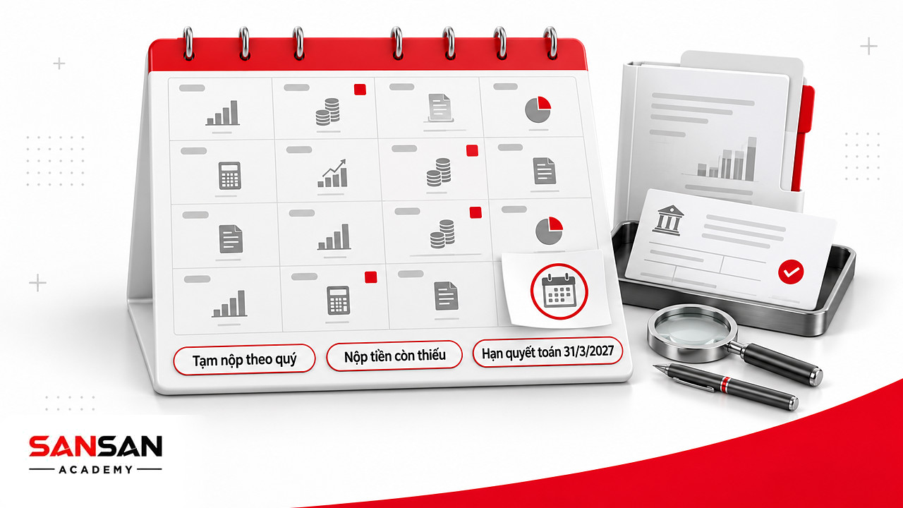 Lịch năm đánh dấu các hạn tạm nộp quý và hạn quyết toán thuế thu nhập doanh nghiệp 31/3/2027